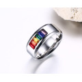 Bunte Kristallschmuck Gay Pride Hochzeit Edelstahl Ringe für Frauen